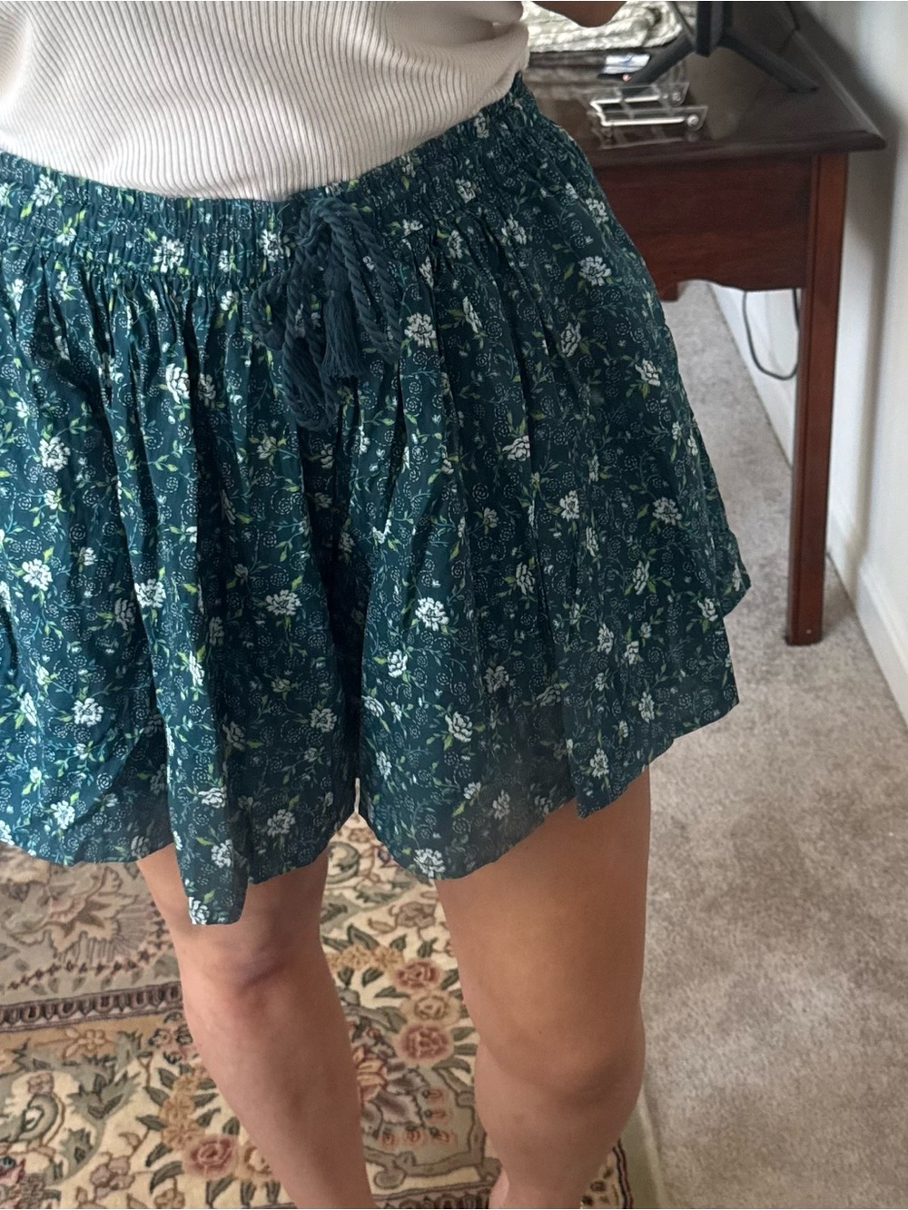 Old Navy Teal Floral Smocked Waist Skort
